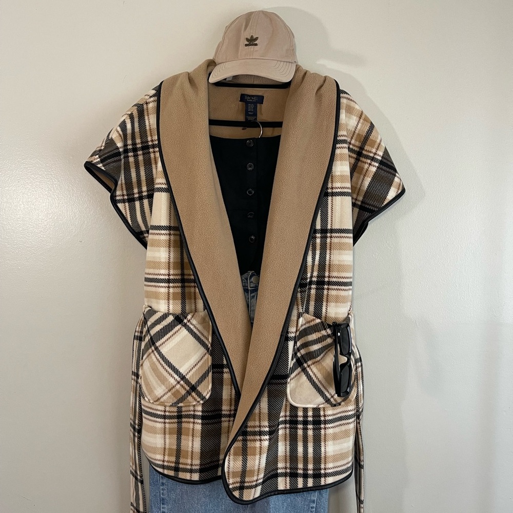 RACHEL Rachel Roy Plaid Cape Jacket in Tan and Black